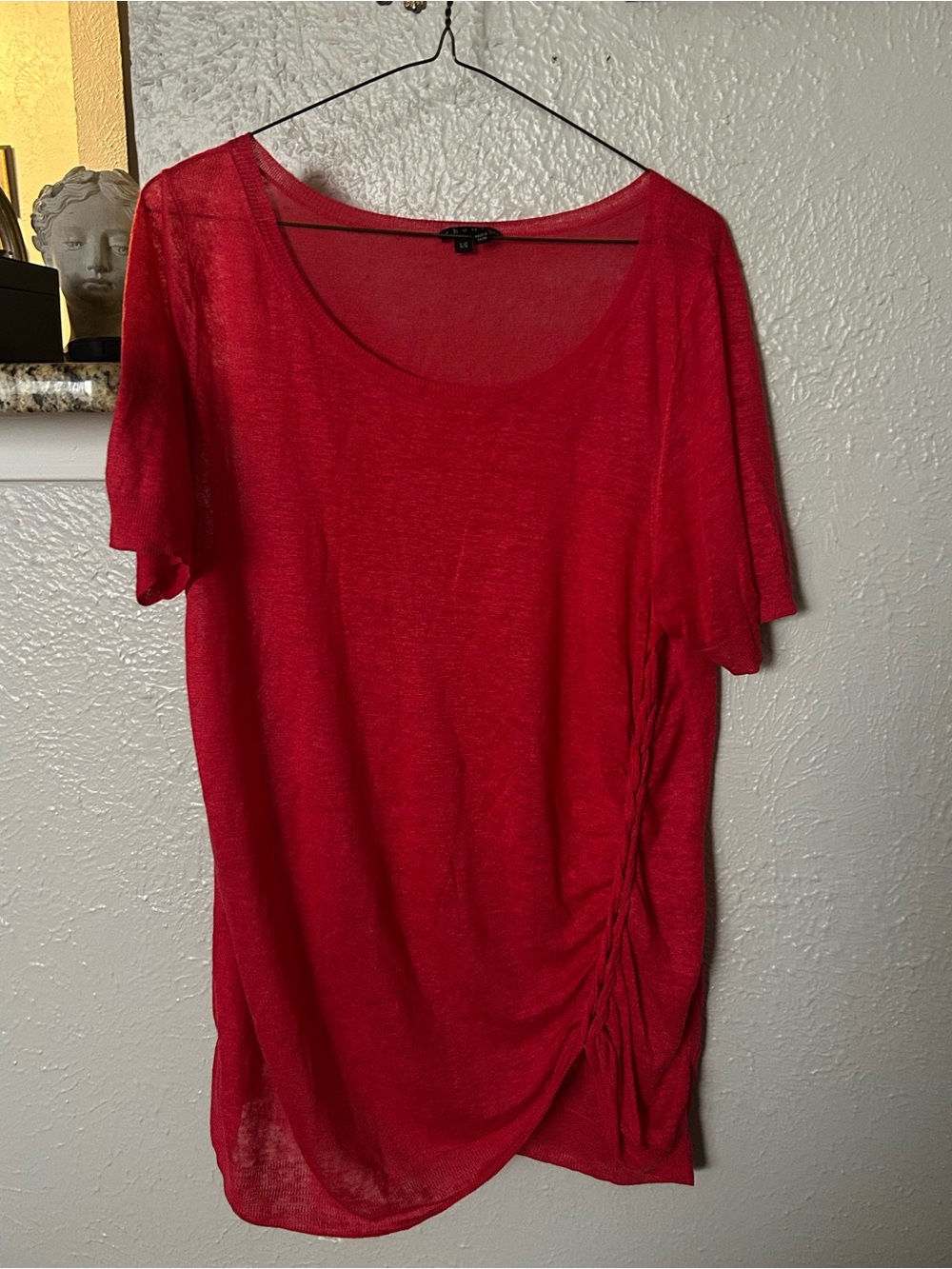 Women’s Theory Coral Linen Blend Short Sleeve Blouse Size Large